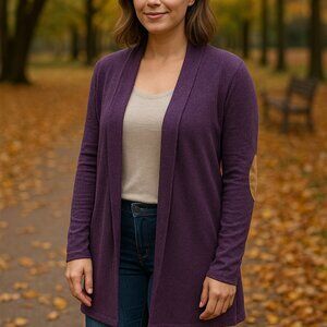 Cool Melon Open Front Cardigan with‎ Elbow Patches – Size XL